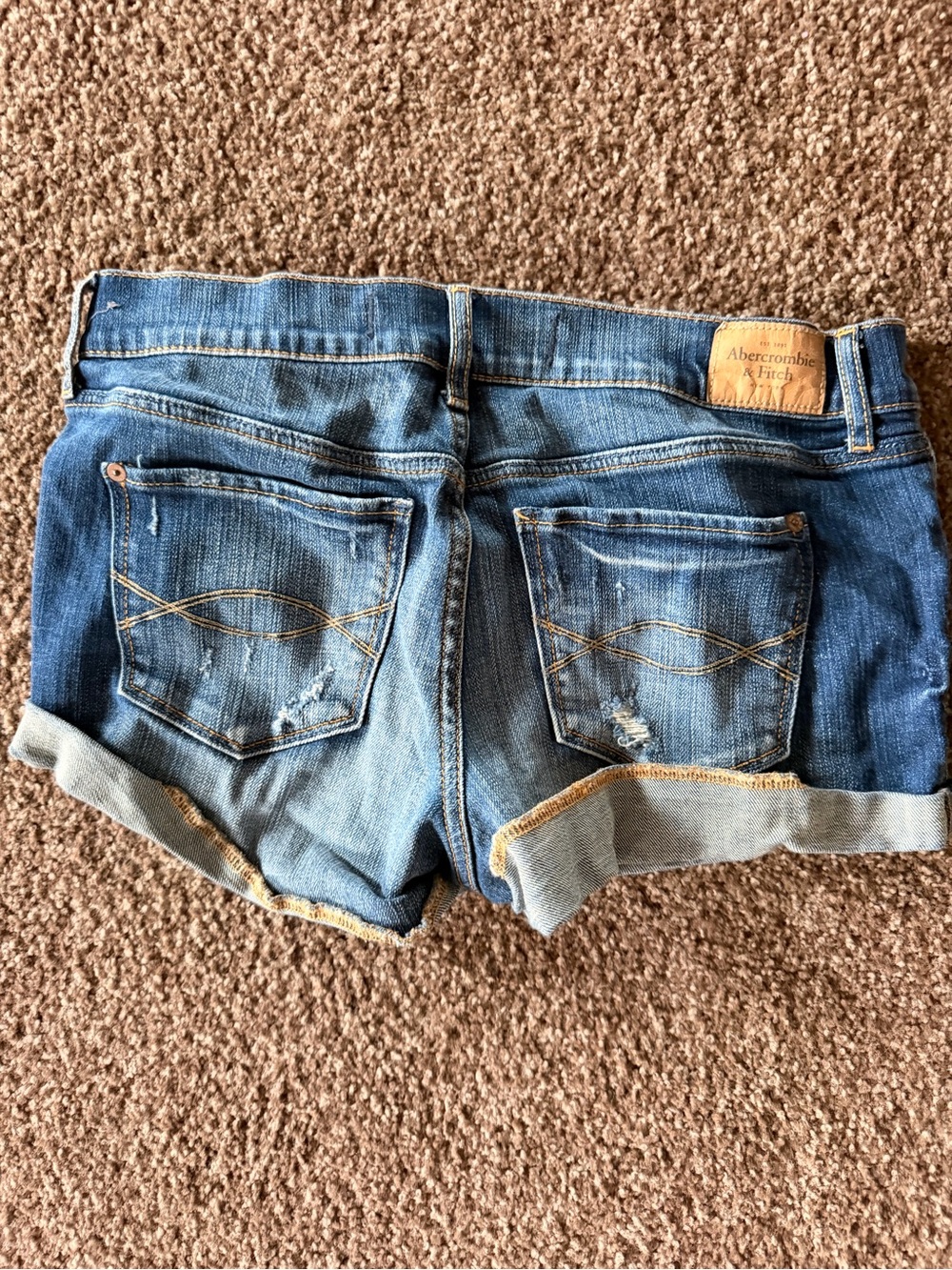 Abercrombie & Fitch Distressed Medium Blue Denim Roll-Up Shorts